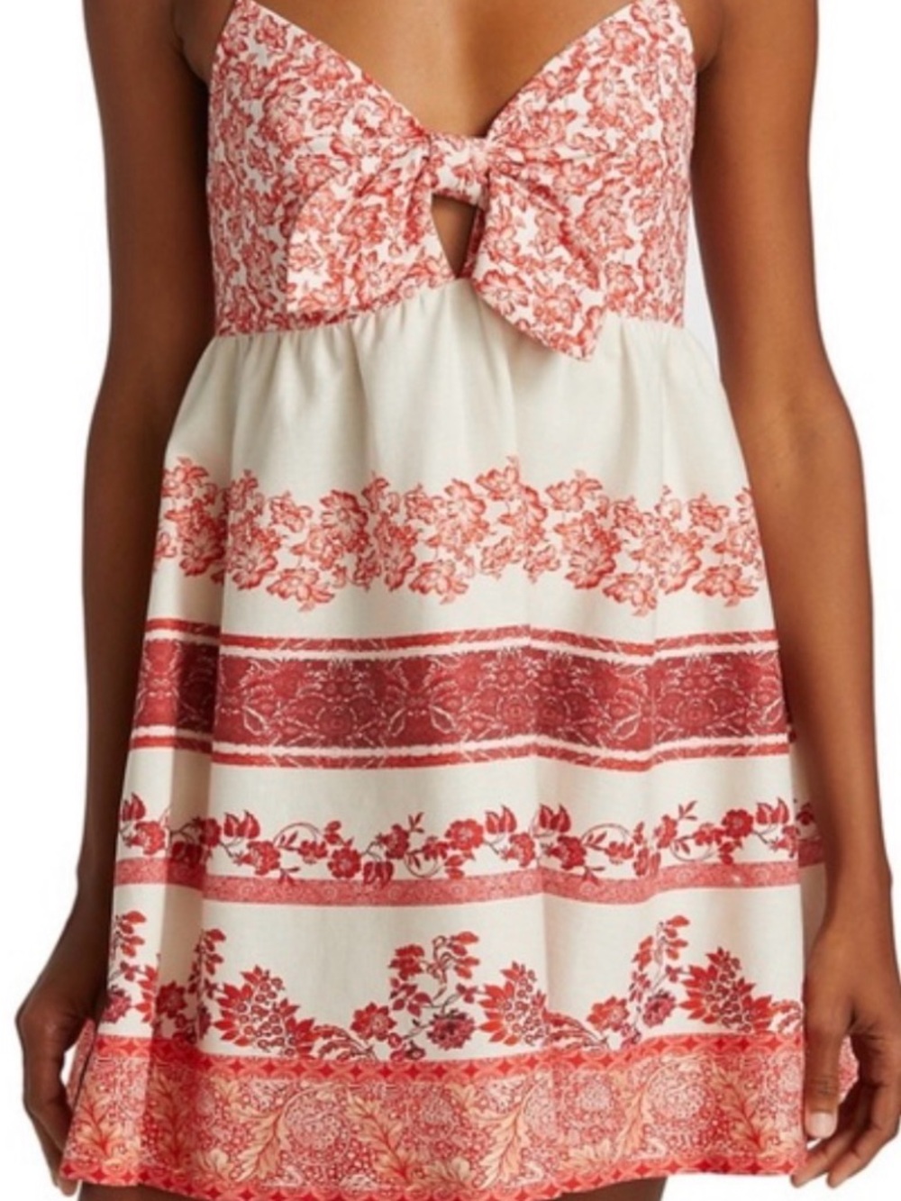 Alice + Olivia Cream and Red Floral Tie-Front Mini Dress